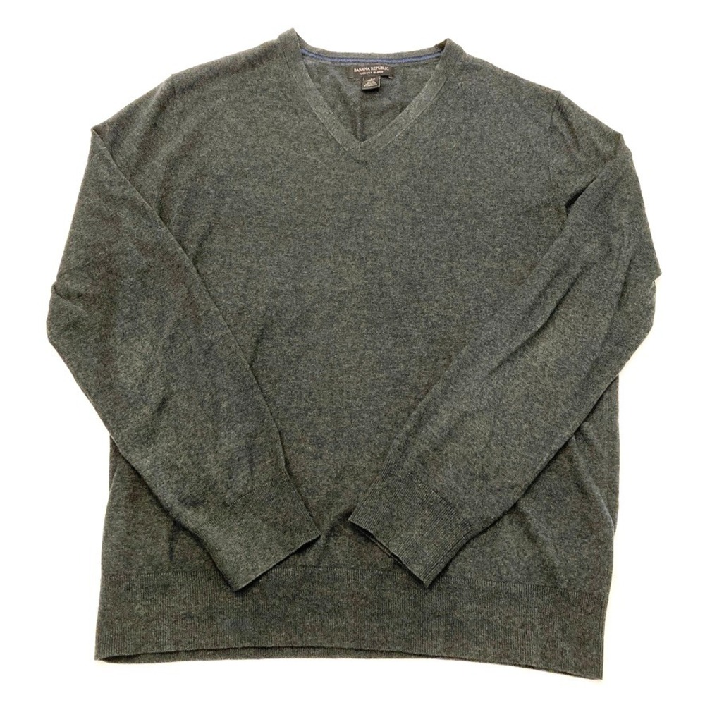 Banana Republic Silk Cotton Cashmere Sweater V-Neck Mens L Green Gray